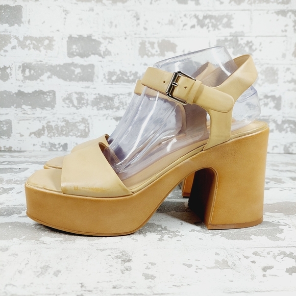 New NINE WEST Openit 9 Beige Vegan Platform Sandal D1041 - Picture 1 of 15